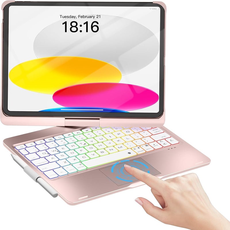 NOKBABO حافظة لجهاز iPad الجيل 10 و11 (A16) مع لوحة مفاتيح، حافظة لجهاز iPad Air 11 بوصة (M3/M2)، لوحة مفاتيح لجهاز iPad Pro 11 (الجيل 4/3/2/1) و iPad Air 5/4، لوحة تتبع، دوران 360°، إضاءة خلفية - وردي ساطع - Image 1
